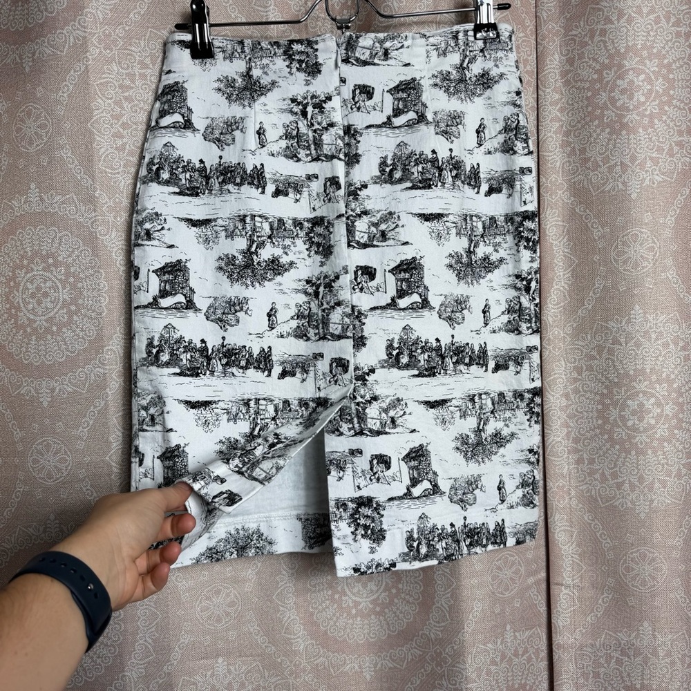 Vintage New York City Design Co. Ivory Pencil Skirt Black Vintage Toile Print - Picture 2 of 7